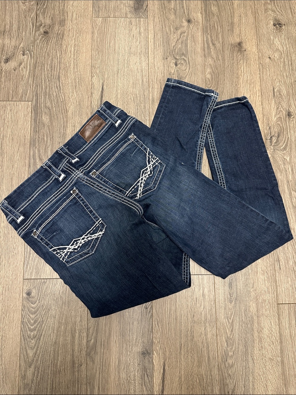 BKE Dark Blue Slim Straight Jeans with White Stitching